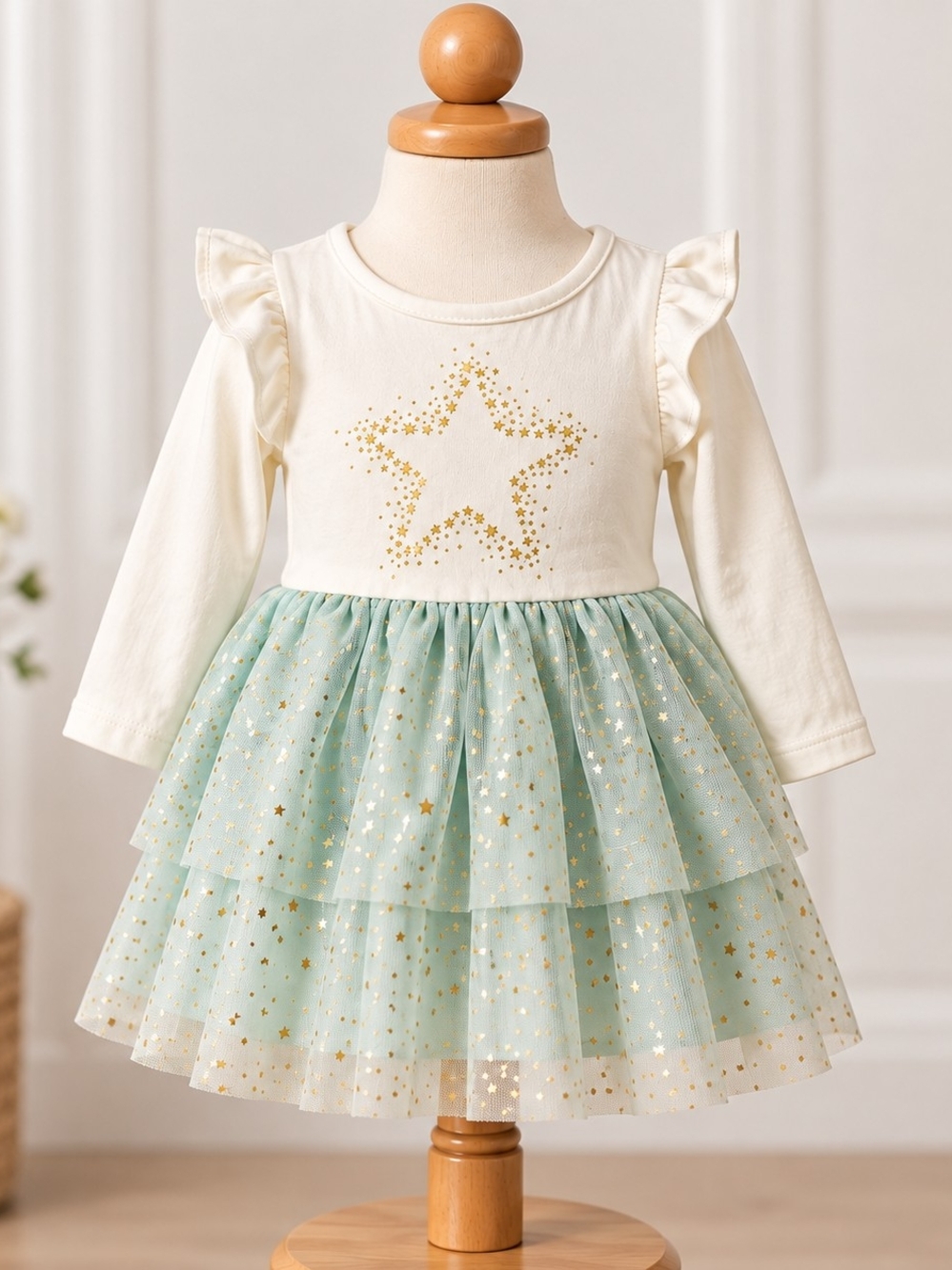 Cat & Jack Baby Girls Star Tulle Tutu Dress 12M Ivory Mint Gold